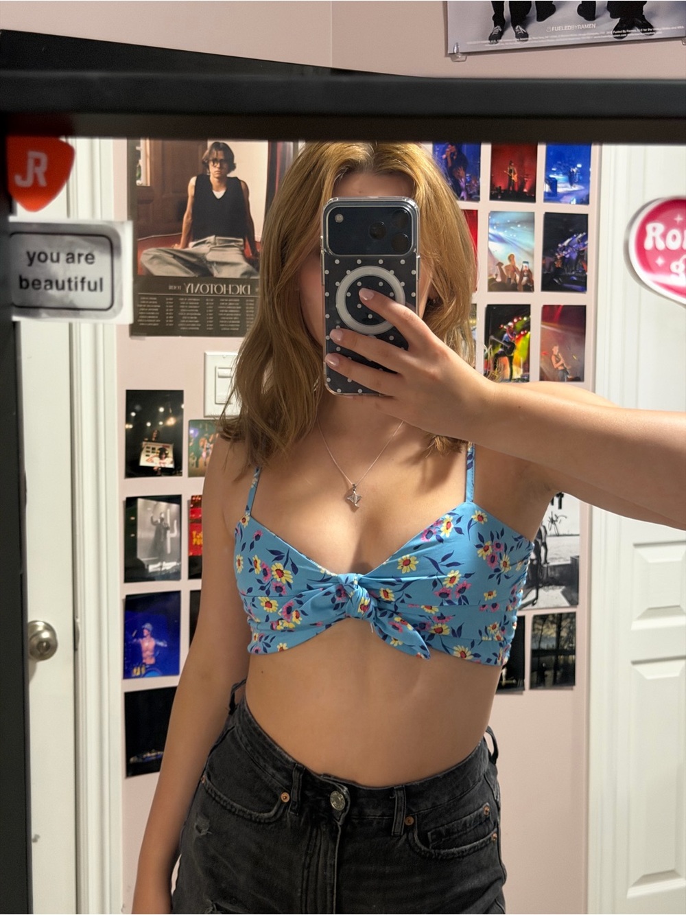 Zara Light Blue Floral Tie-Front Camisole